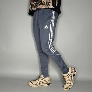 Vintage Y2K Adidas Sweatpants Mens S Slim Fit Grey White Polyester Joggers